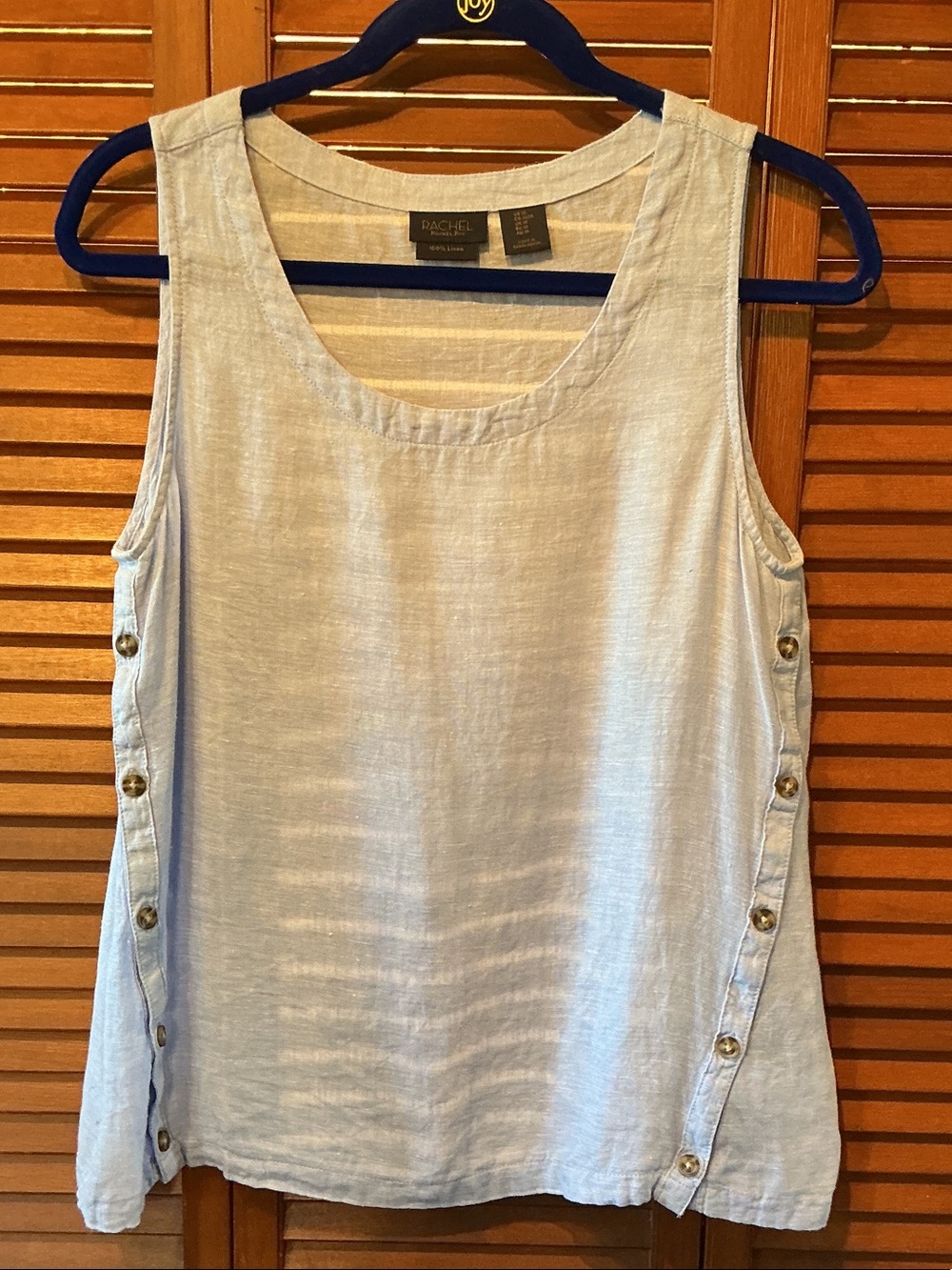 Rachel Roy Light Blue Linen Button-Side Tank